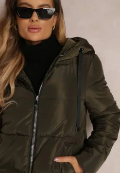 Ciemnozielona Kurtka Długa Pikowana z Kapturem Colpids