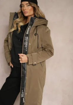 Ciemnozielona Kurtka Parka o Pudełkowym Kroju z Kapturem i Kieszeniami Kaionna