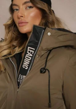 Ciemnozielona Kurtka Parka o Pudełkowym Kroju z Kapturem i Kieszeniami Kaionna