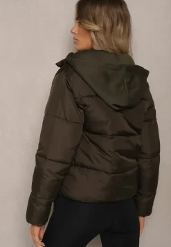 Ciemnozielona Kurtka Pikowana Wykończona Kapturem Aviatoria