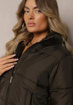 Ciemnozielona Kurtka Pikowana Wykończona Kapturem Aviatoria