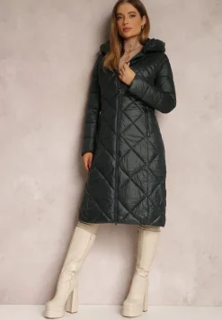 Ciemnozielona Kurtka za Kolano Pikowana Fipha