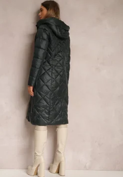 Ciemnozielona Kurtka za Kolano Pikowana Fipha