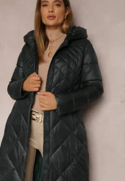 Ciemnozielona Kurtka za Kolano Pikowana Fipha