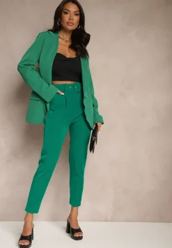 Ciemnozielona Marynarka o Jednorzędowym Kroju z Usztywnionymi Ramionami Vannora