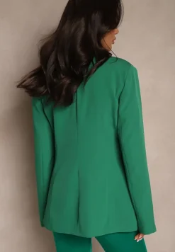 Ciemnozielona Marynarka o Jednorzędowym Kroju z Usztywnionymi Ramionami Vannora