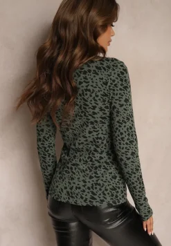 Ciemnozielona Panterkowa Bawełniana Bluzka Golf Hesliae