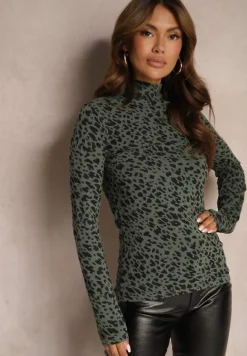 Ciemnozielona Panterkowa Bawełniana Bluzka Golf Hesliae