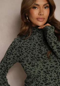 Ciemnozielona Panterkowa Bawełniana Bluzka Golf Hesliae