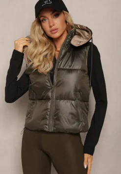 Ciemnozielona Pikowana Kamizelka z Szerokim Kapturem Wivelle