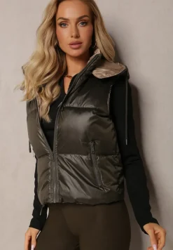 Ciemnozielona Pikowana Kamizelka z Szerokim Kapturem Wivelle