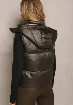 Ciemnozielona Pikowana Kamizelka z Szerokim Kapturem Wivelle