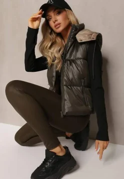 Ciemnozielona Pikowana Kamizelka z Szerokim Kapturem Wivelle