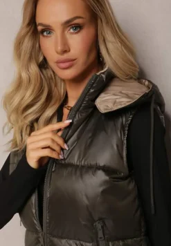 Ciemnozielona Pikowana Kamizelka z Szerokim Kapturem Wivelle