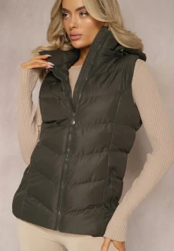 Ciemnozielona Pikowana Kamizelka z Kapturem na Suwak Ritase