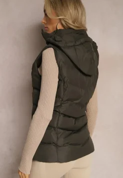 Ciemnozielona Pikowana Kamizelka z Kapturem na Suwak Ritase