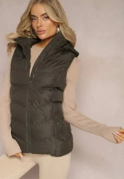 Ciemnozielona Pikowana Kamizelka z Kapturem na Suwak Ritase