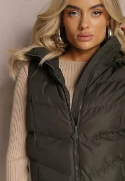 Ciemnozielona Pikowana Kamizelka z Kapturem na Suwak Ritase