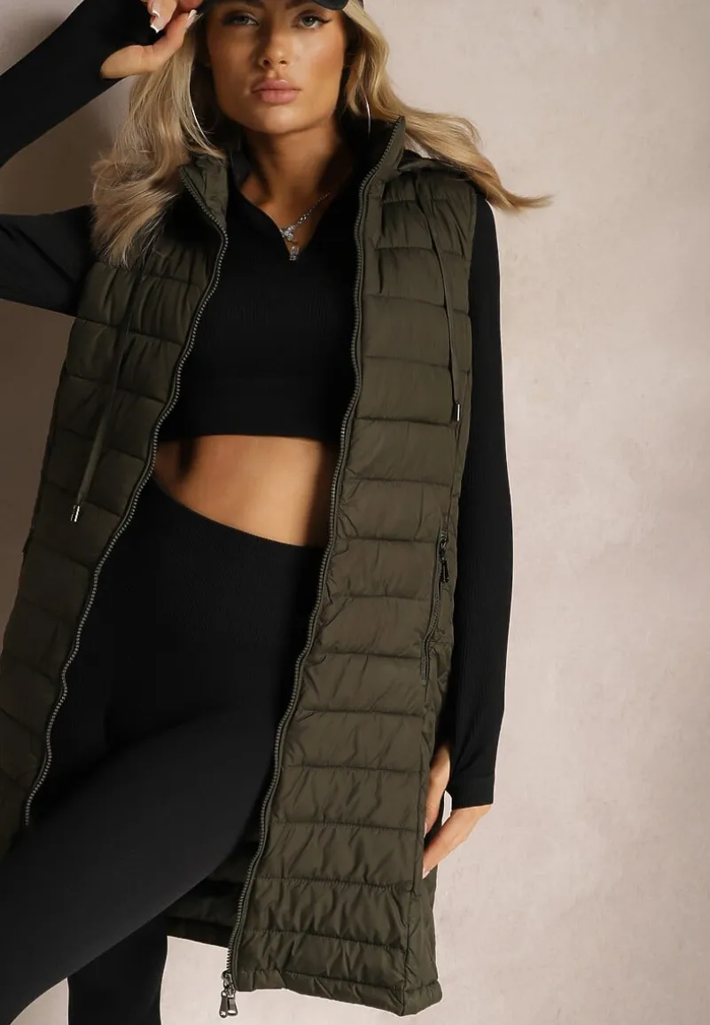 Ciemnozielona Pikowana Kamizelka z Odpinanym Kapturem Lasathi