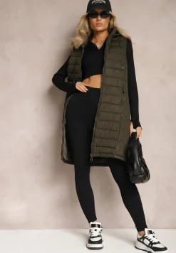 Ciemnozielona Pikowana Kamizelka z Odpinanym Kapturem Lasathi