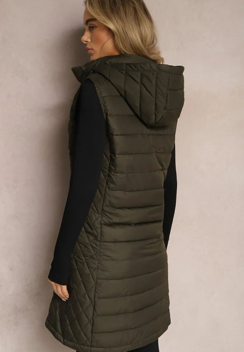 Ciemnozielona Pikowana Kamizelka z Odpinanym Kapturem Lasathi