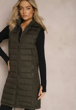 Ciemnozielona Pikowana Kamizelka z Odpinanym Kapturem Lasathi