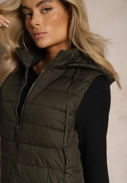 Ciemnozielona Pikowana Kamizelka z Odpinanym Kapturem Lasathi