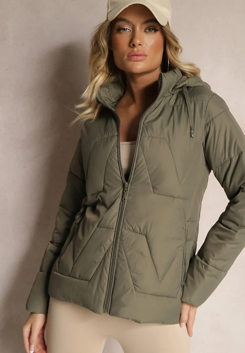 Ciemnozielona Pikowana Kurtka Przejściowa z Kapturem Silidi