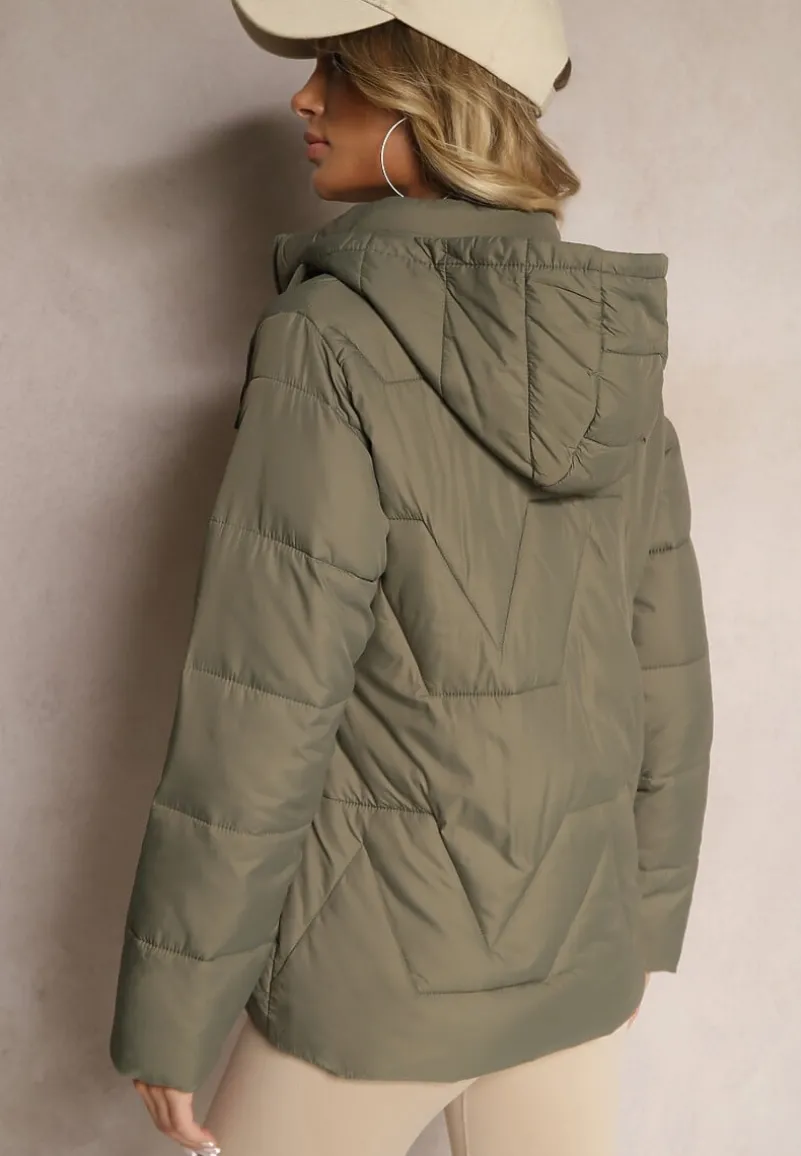 Ciemnozielona Pikowana Kurtka Przejściowa z Kapturem Silidi