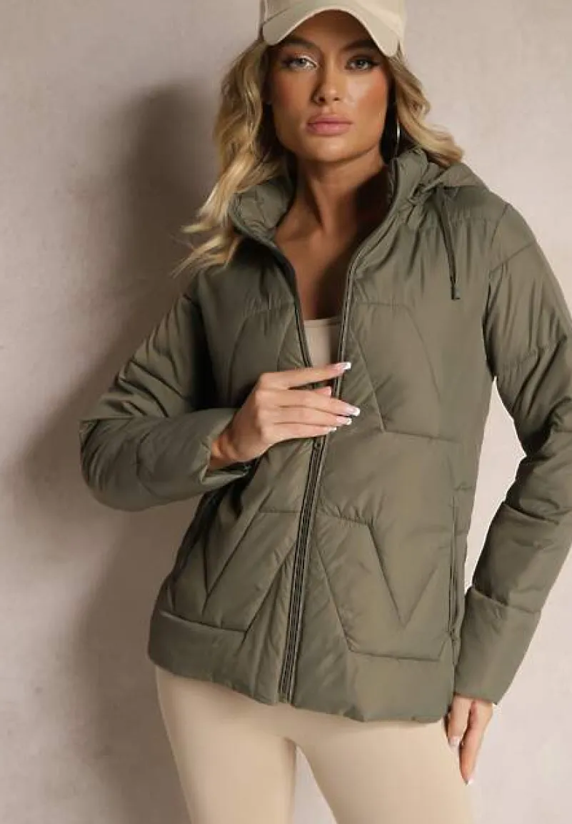 Ciemnozielona Pikowana Kurtka Przejściowa z Kapturem Silidi