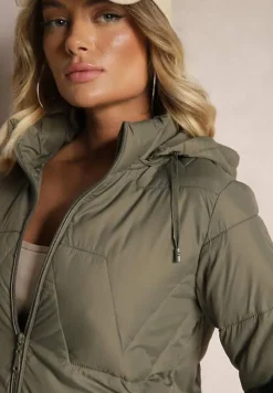 Ciemnozielona Pikowana Kurtka Przejściowa z Kapturem Silidi