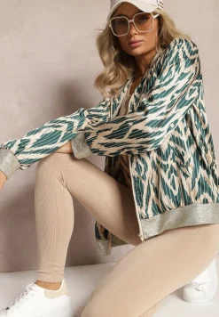 Ciemnozielona Połyskująca Bluza typu Bomberka Zasuwana Niatas