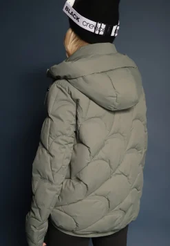 Ciemnozielona Pudełkowa Kurtka Zdobiona Pikowanymi Przeszyciami z Kapturem i Ściągaczami Ziasha