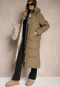 Ciemnozielona Pudełkowa Kurtka z Pikowanego Materiału z Dwustronnym Suwakiem i Rozporkami Daisena