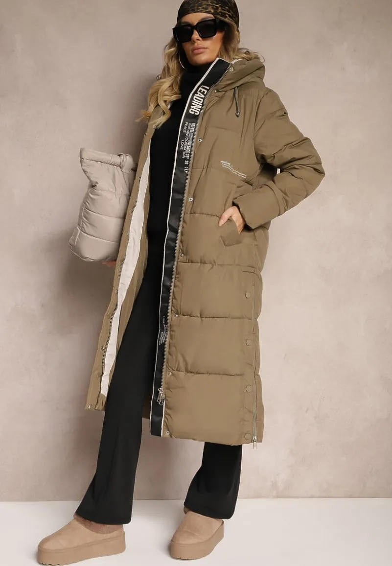 Ciemnozielona Pudełkowa Kurtka z Pikowanego Materiału z Dwustronnym Suwakiem i Rozporkami Daisena