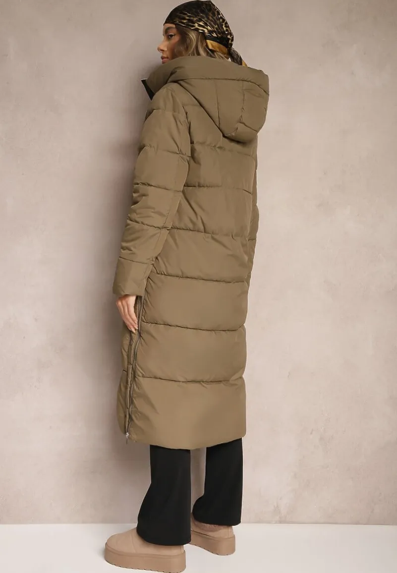 Ciemnozielona Pudełkowa Kurtka z Pikowanego Materiału z Dwustronnym Suwakiem i Rozporkami Daisena