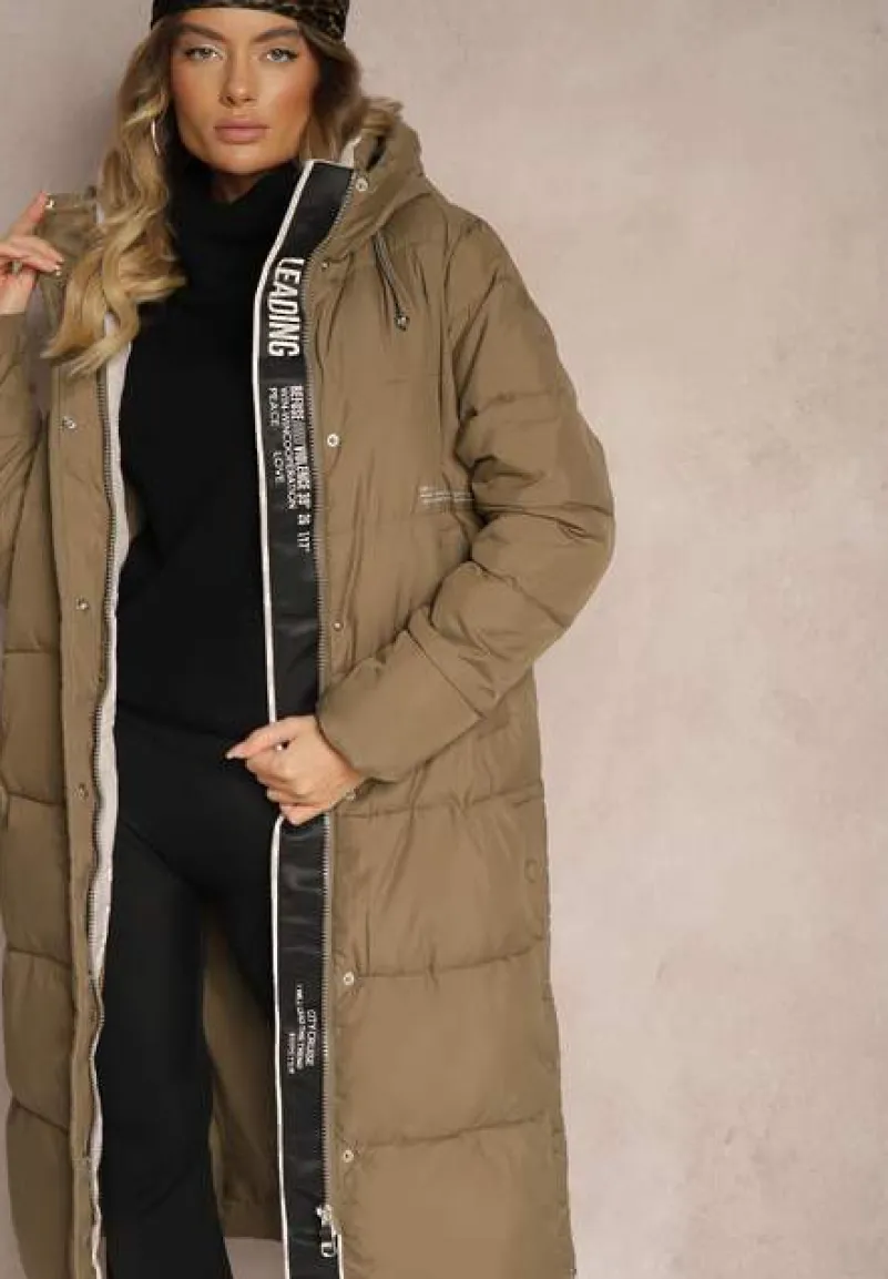 Ciemnozielona Pudełkowa Kurtka z Pikowanego Materiału z Dwustronnym Suwakiem i Rozporkami Daisena