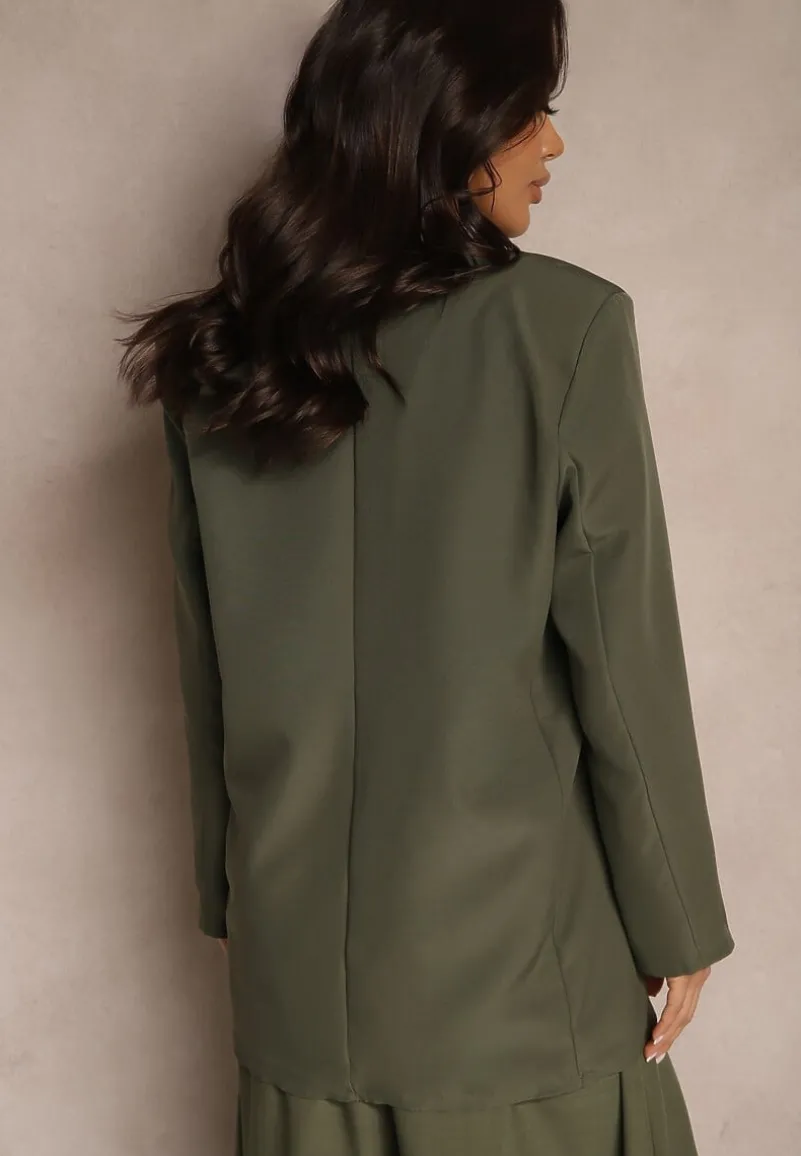 Ciemnozielona Pudełkowa Marynarka Jednorzędowa Telluria