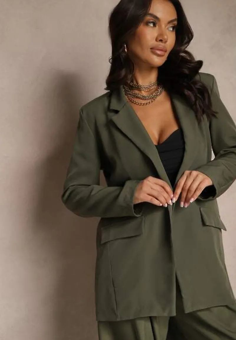 Ciemnozielona Pudełkowa Marynarka Jednorzędowa Telluria