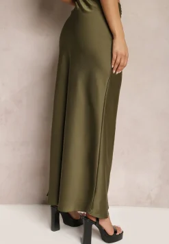 Ciemnozielona Satynowa Spódnica Maxi High Waist Formia