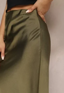 Ciemnozielona Satynowa Spódnica Maxi High Waist Formia