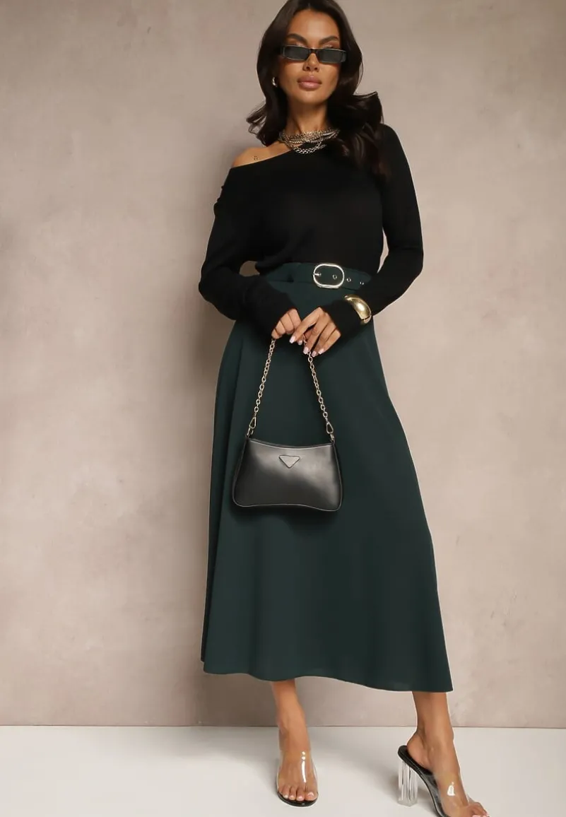 Ciemnozielona Spódnica o Rozkloszowanym Kroju Melobia