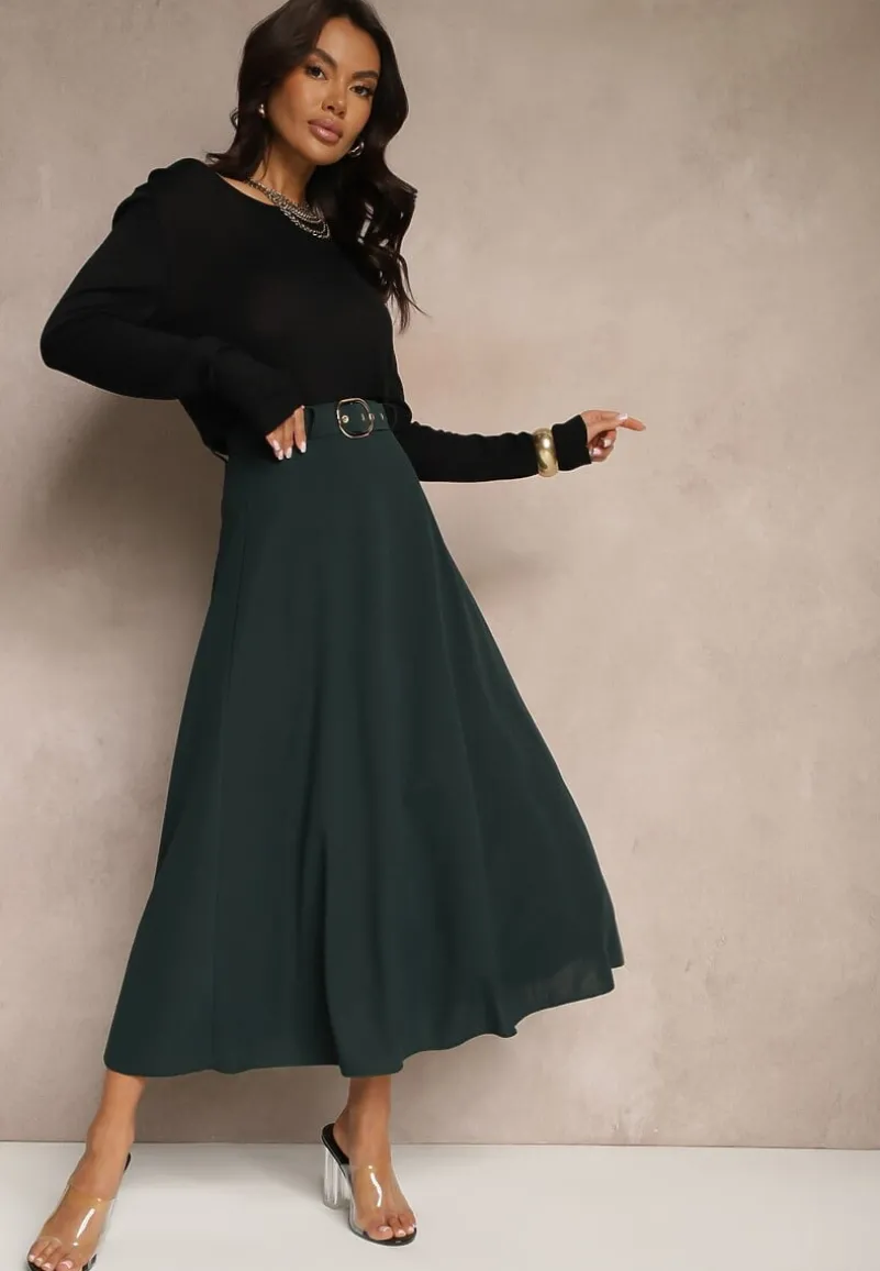 Ciemnozielona Spódnica o Rozkloszowanym Kroju Melobia