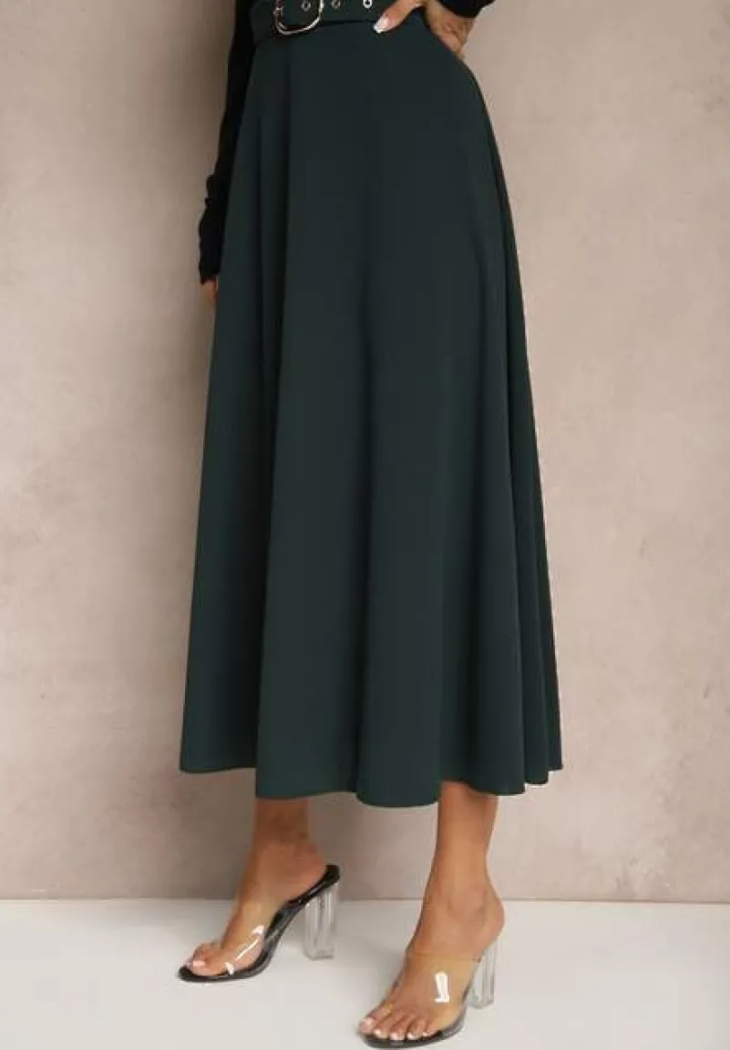Ciemnozielona Spódnica o Rozkloszowanym Kroju Melobia