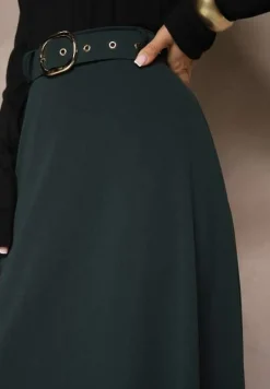 Ciemnozielona Spódnica o Rozkloszowanym Kroju Melobia