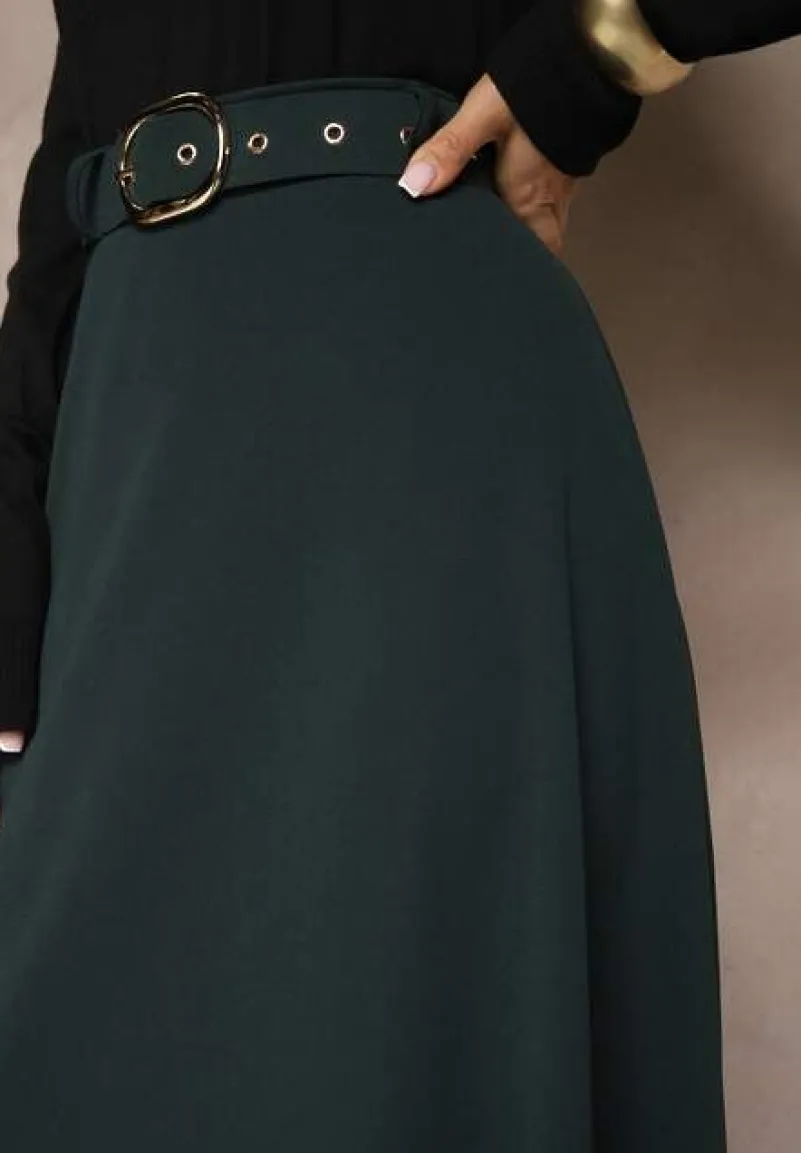 Ciemnozielona Spódnica o Rozkloszowanym Kroju Melobia