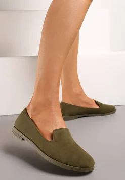 Ciemnozielone Balerinki Typu Loafersy Daphikaia
