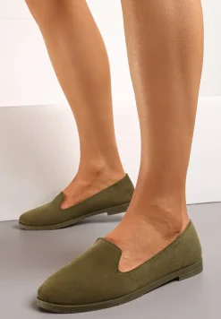 Ciemnozielone Balerinki Typu Loafersy Daphikaia