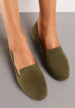 Ciemnozielone Balerinki Typu Loafersy Daphikaia