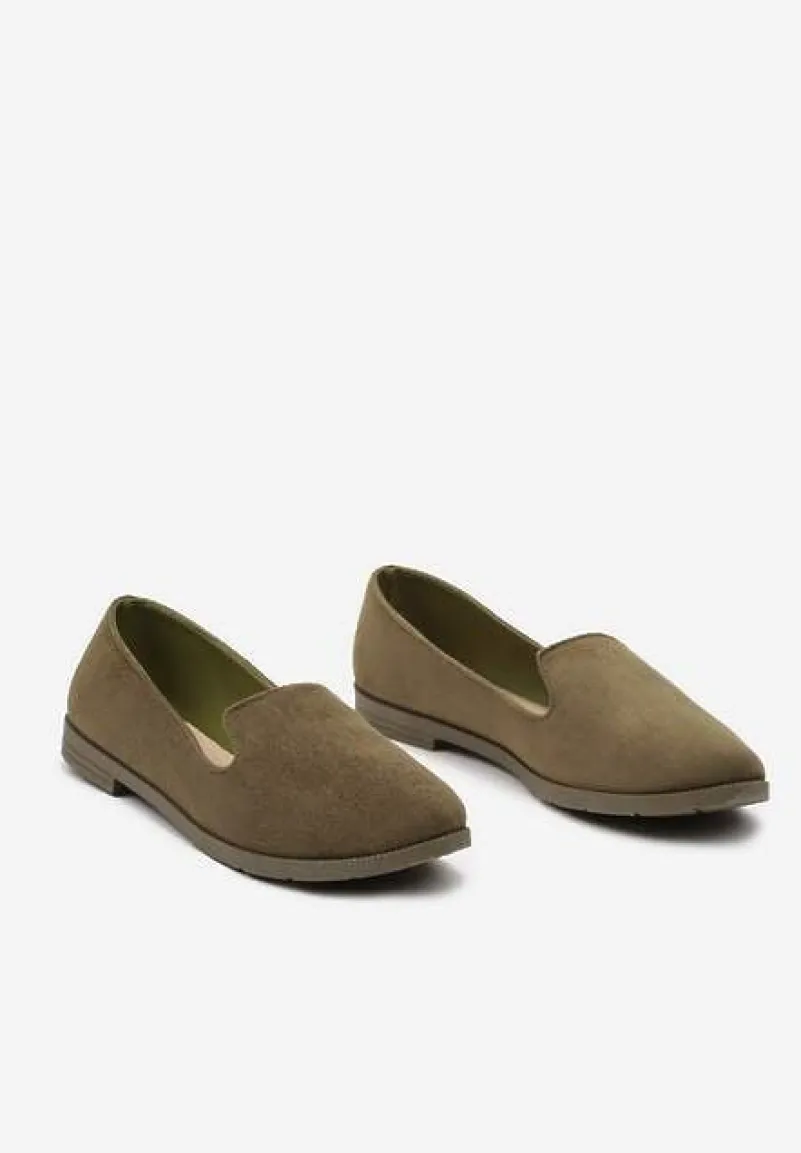 Ciemnozielone Balerinki Typu Loafersy Daphikaia